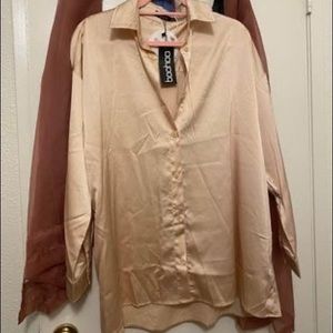 petite oversized satin shirt